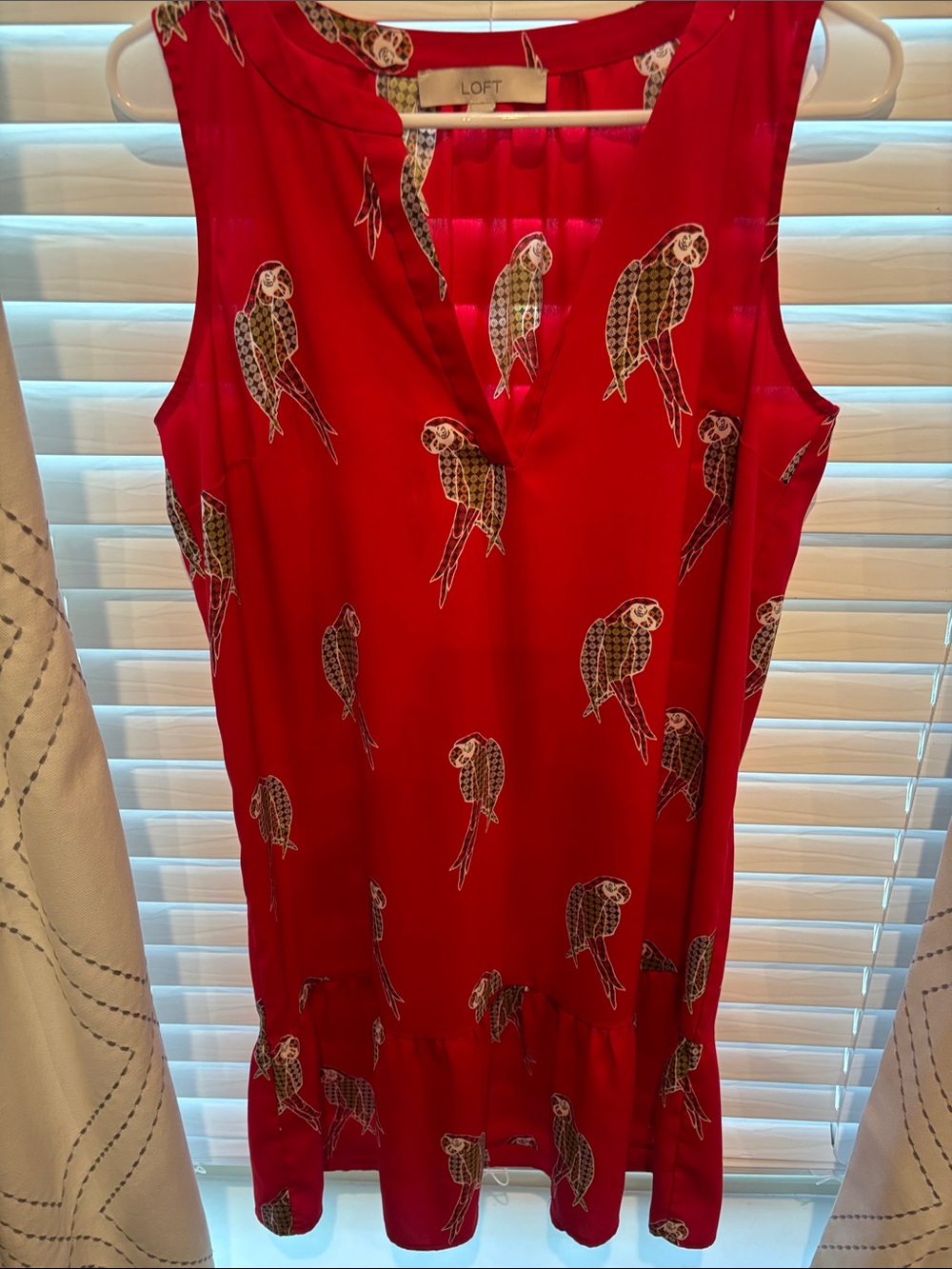 LOFT Red Parrot-Print Sleeveless Shift Dress